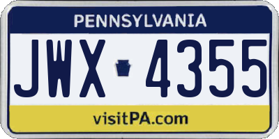 PA license plate JWX4355