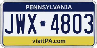 PA license plate JWX4803