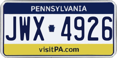 PA license plate JWX4926