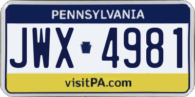 PA license plate JWX4981