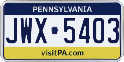 PA license plate JWX5403
