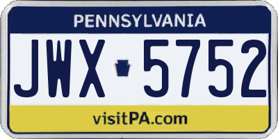 PA license plate JWX5752