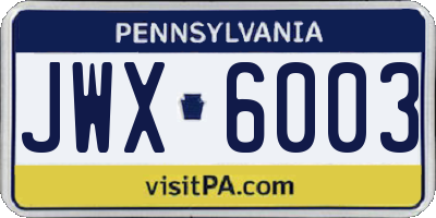 PA license plate JWX6003
