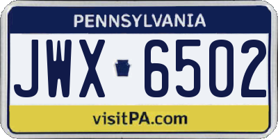 PA license plate JWX6502