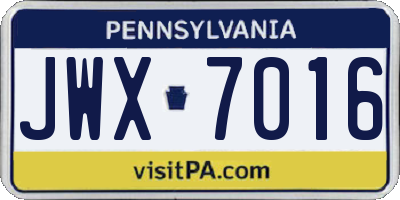 PA license plate JWX7016