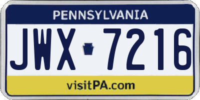 PA license plate JWX7216