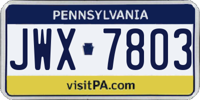 PA license plate JWX7803
