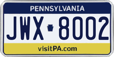 PA license plate JWX8002