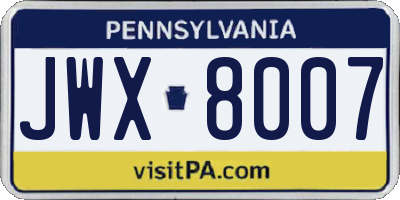PA license plate JWX8007