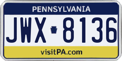 PA license plate JWX8136