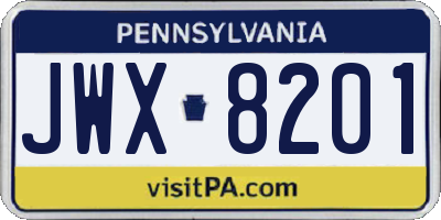 PA license plate JWX8201