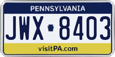 PA license plate JWX8403