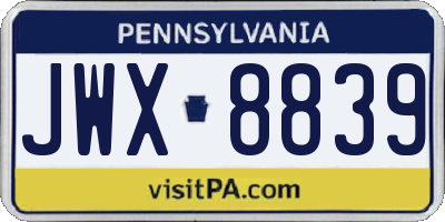 PA license plate JWX8839