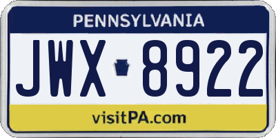PA license plate JWX8922