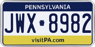 PA license plate JWX8982