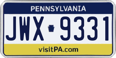 PA license plate JWX9331