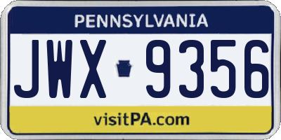 PA license plate JWX9356
