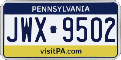 PA license plate JWX9502