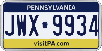 PA license plate JWX9934
