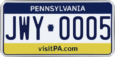 PA license plate JWY0005