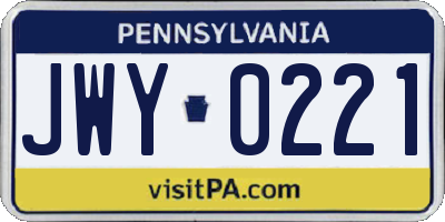 PA license plate JWY0221