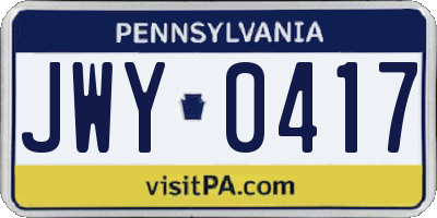 PA license plate JWY0417