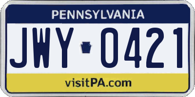 PA license plate JWY0421