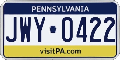 PA license plate JWY0422