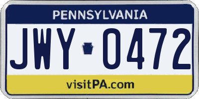 PA license plate JWY0472