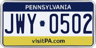 PA license plate JWY0502