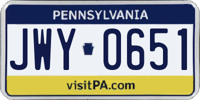 PA license plate JWY0651