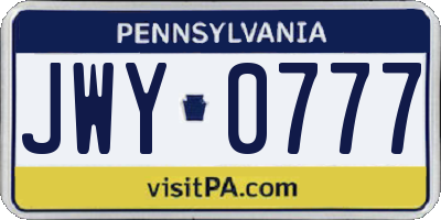 PA license plate JWY0777