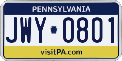PA license plate JWY0801