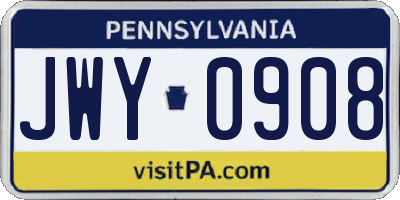 PA license plate JWY0908