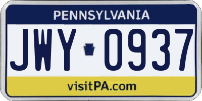 PA license plate JWY0937