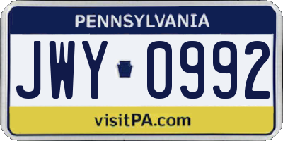 PA license plate JWY0992
