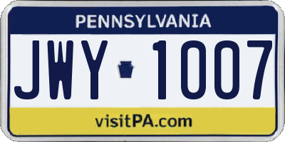 PA license plate JWY1007