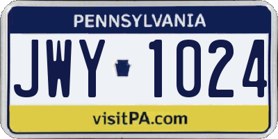 PA license plate JWY1024