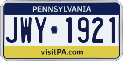 PA license plate JWY1921