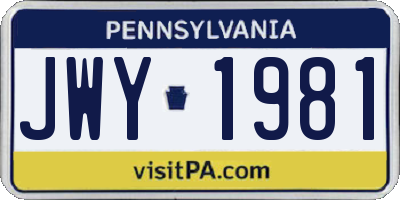 PA license plate JWY1981