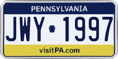 PA license plate JWY1997