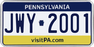 PA license plate JWY2001