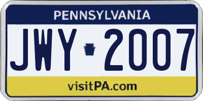 PA license plate JWY2007