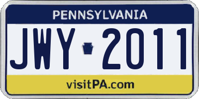 PA license plate JWY2011