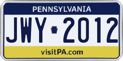 PA license plate JWY2012