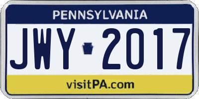 PA license plate JWY2017