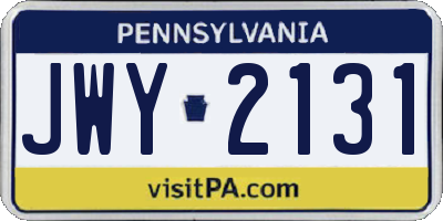 PA license plate JWY2131