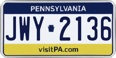 PA license plate JWY2136