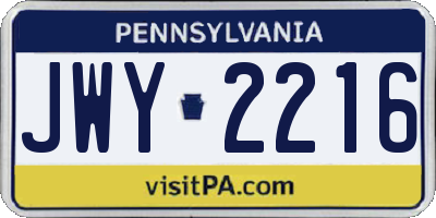PA license plate JWY2216