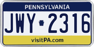 PA license plate JWY2316